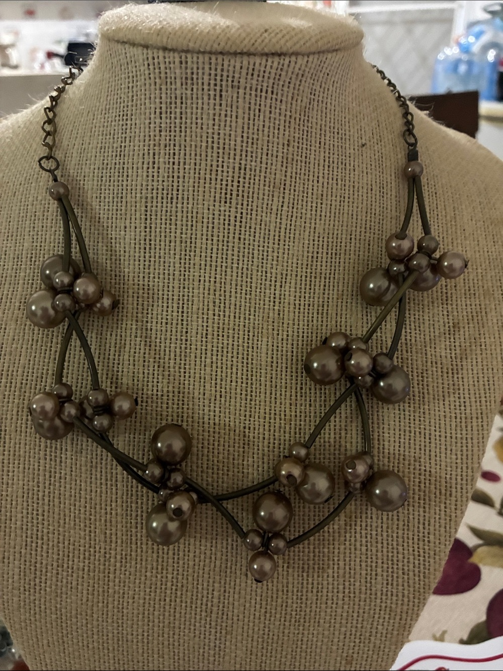 paparazzi Olive-Taupe Shimmering Pearl Multi-Strand Necklace